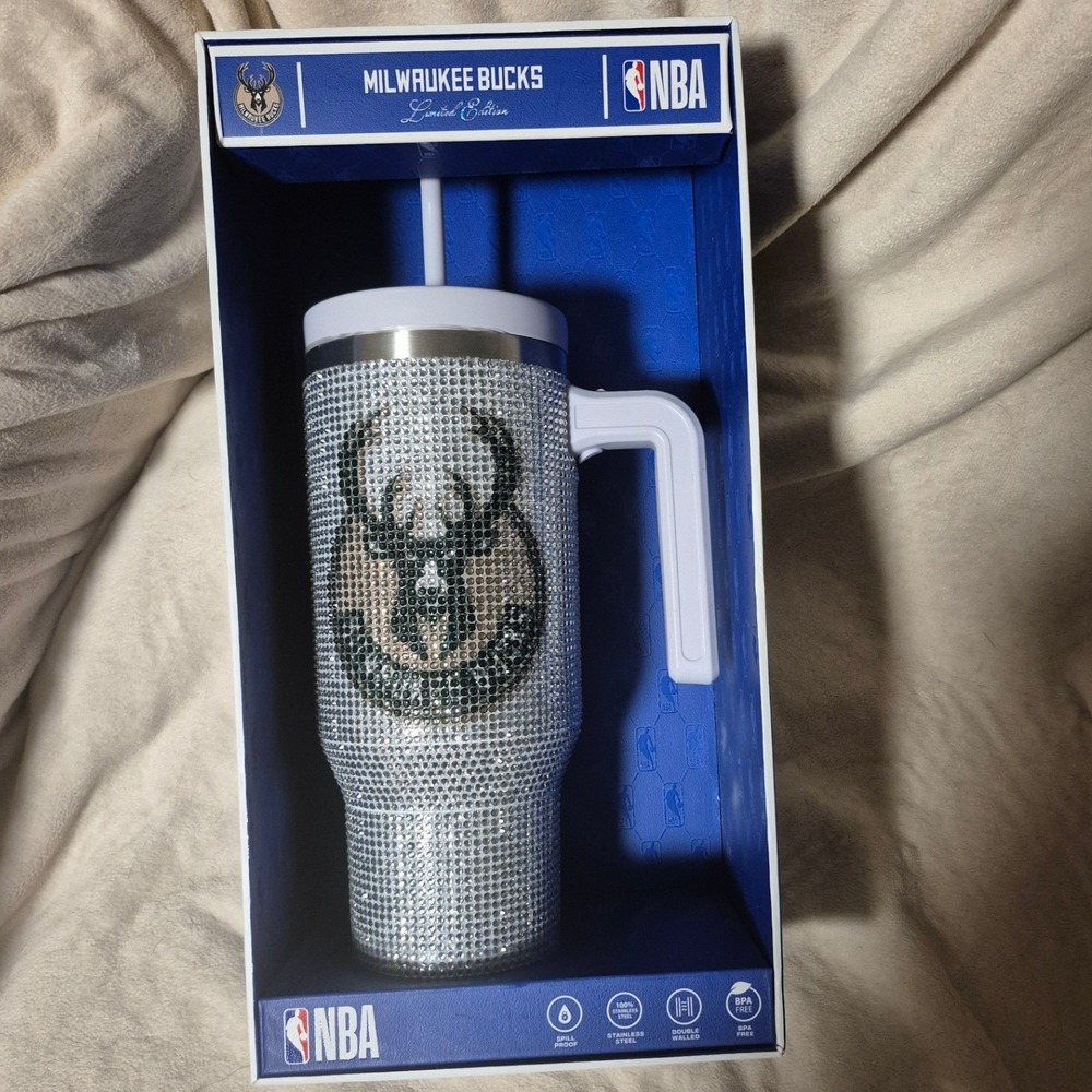 NBA Hydrapeak Milwaukee Bucks Bling 40oz Tumbler Rhinestone Limited‎ Edition NEW